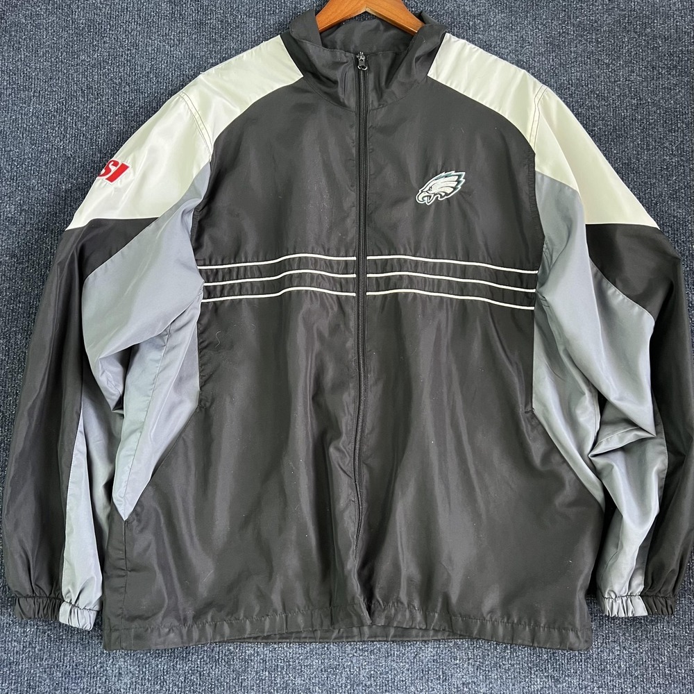 Philadelphia Eagles Jacket Mens Large Black Gray NFL Football Reebok Windbreaker